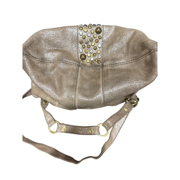Fossil Metallic Gold Leather Studded Shoulder Bag With Adjustable Strap - Picture 5 of 7